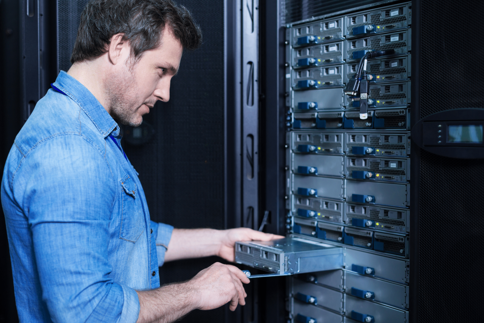 man looking at Servers